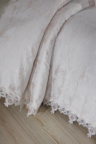 Çeyiz Diyarı Fransız Dantelli Alveria Çift Kişilik Yatak Örtüsü 230x250 Cm Krem