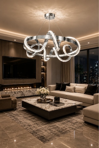 Armina Lüks Cristalya Serisi Premium Kalın Çizgili Kasa Orjinal Krom Kaplamalı 3 Renk Ledli Sarkıt Ledli Avize Modern Led Avize -çap 50 Cm Krom Krom