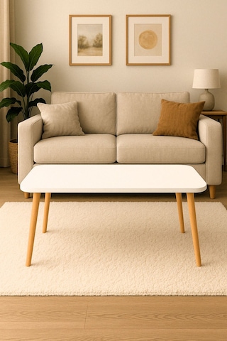 Dekoratif Orta Sehpa Ahşap Ayaklı Şık Tasarım Beyaz