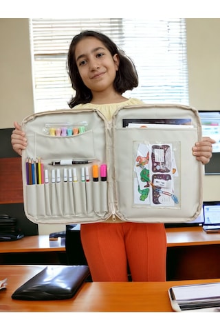 Evrak Kalemlik Çantası Çocuklar İçin Aktivite Etkinlik Çantası Boyama Ve Defter Çantası Bej