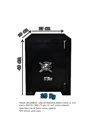 U.S.F Ev ve Ofis Tipi Çift Anahtarlı Çelik Para Kasası 35 x 30 x 40 CM 25 KG Siyah