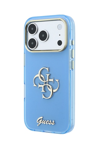 Apple iPhone Uyumlu 18 Pro Kılıf Guess Lisanslı Yazı Ve 4g Büyük Metal Logolu Silikon Kapak Mavi
