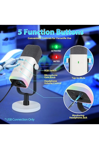 Podcast Stüdyosu Akışı İçin Usb Xlr Mikrofon, Dinamik Mikrofon Bilgisayarı, Ps4/5 Mac Mixer Ses Kartları İçin Sessiz Düğmeli Sku: Smg8690010084538