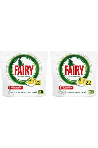 Fairy Hepsi Bir Arada Limon Kokulu Bulaşık Makinesi Deterjanı 22 Yıkama 2 x 22 Tablet