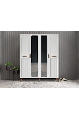 Zenon Membran 4 Kapaklı Portmanto Montaj Dahil Ceviz Beyaz 160 Cm