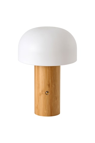 Olwa Ahşap Detaylı Pilli Kablosuz Dokunmatik Şarjlı Led Mantar Abajur Masa Lambası Ahşap