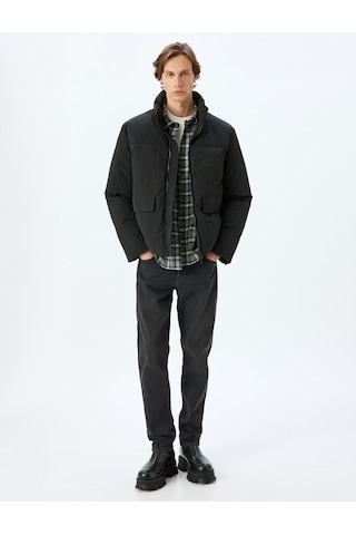 Koton Dik Yaka Fermuarlı Slim Fit Şişme Mevsimlik Ceket Siyah 5wam20041hw Siyah