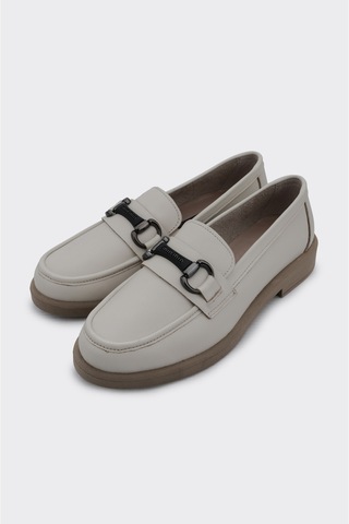 Derinet Hakiki Deri Metal Tokalı Kadın Loafer Kahve Kahve