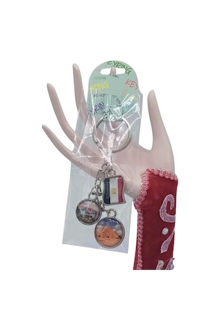 Mısır Üçlü Epoksi Metal Çift Taraflı Damla Anahtarlık Egypt Gümüş