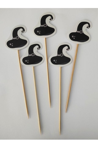 15 Cm Uzun Kürdan-30 Adet Dekoratif Karton Cadı Şapkası Şeklinde Cadılar Bayramı Kürdanı - Halloween