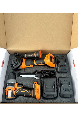 Rico 028-RE0040 Şarjlı Darbeli Matkap + 4AH 20V Şarjlı Avuç İçi Taşlama Seti