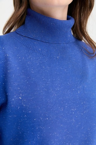 Desen Triko Kadın Tam Balıkçı Yaka Dikişsiz Kazak 23391 Saks Saks