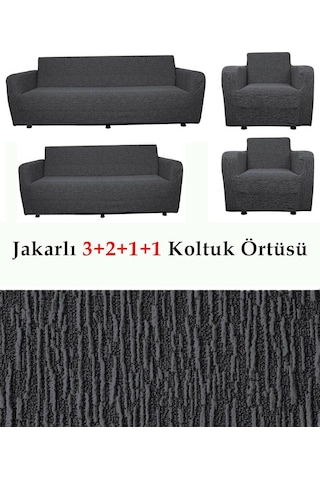Jakarlı Koltuk Örtüsü , Kanepe ,chester Örtüsü 3211 Antrasit Antrasit