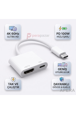 Type-c To Hdmı Görüntü Aktarım Adaptörü 4k 60hz Pd 100w Şarj Destekli Usb 3.1 Dp Uyumlu Tv Monitör Projeksiyon Çevirici Cr93