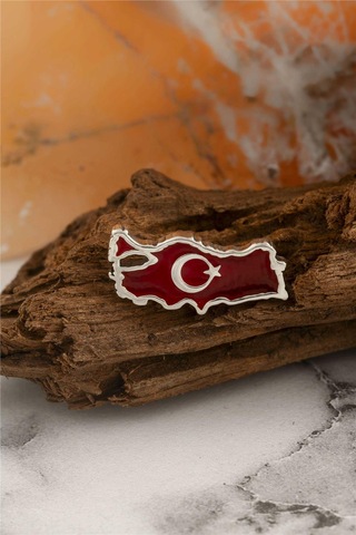 925 Ayar Gümüş Mineli Türkiye Haritası Rozet -8061 Gümüş