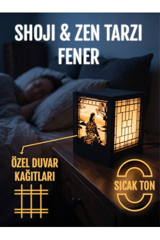 Serie Lumina Shoji Masa Ve Gece Lambası - Samuray Figürü Klasik Zen Kafes Japon Feneri Sıcak Led Ambiyans Işığı Siyah