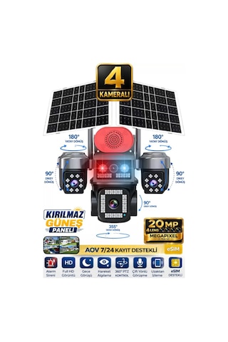 Rx84g 4 Kameralı 20mp 5g Sim Kartlı Ptz Güvenlik Kamerası Çift Solar Panelli Güneş Enerjili Kamera 31498685