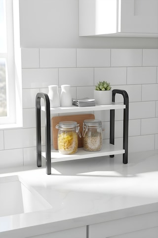 Metallica Concept Sude Masa Üstü Düzenleyici Organizer Dekoratif Mutfak Banyo Rafı Baharatlık Çok Amaçlı Dolap Beyaz