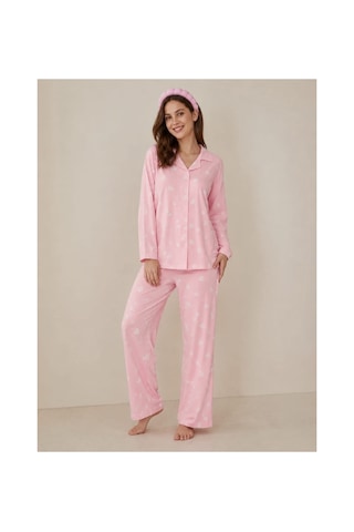 Pemilo Kadın 0520 Süet Dügmeli Pijama Takımı PEMBE