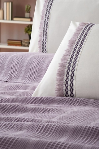 Tivoli Çift Kişilik Dantelli 4 Parça Pike Takımı Çeyizlik-melanie-kapuçino Lıla Lila
