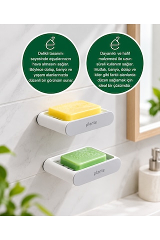 Evonıta 2 Li Duvara Monte Sabunluk Delikli Su Tahliyeli Banyo Duş Mutfak Sabunluk Organizer Beyaz Siyah