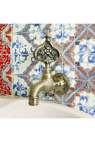 Fkn Desenli Perlatörlü Antik Osmanlı Musluk Bronz