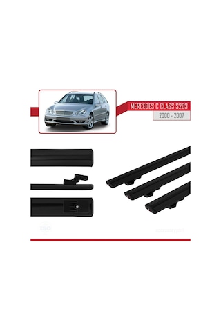Mercedes C Class S203 2000-2007 Arası İle Uyumlu Basic Model Ara Atkı Tavan Barı Siyah 3 Adet