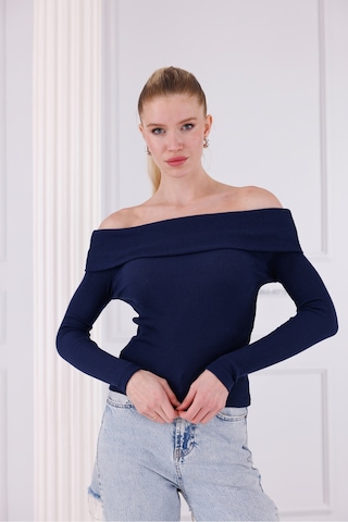 Madonna Yaka Uzun Kollu Fitilli Kadın Bluz Lacivert