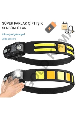 Lumed Ultra-parlak Led + Cob Şarj Edilebilir Kafa Feneri Hareket Sens Siyah