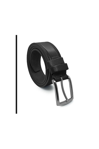 Hakiki Deri Erkek Kemer 3.5 CM Dikiş Desenli - Siyah