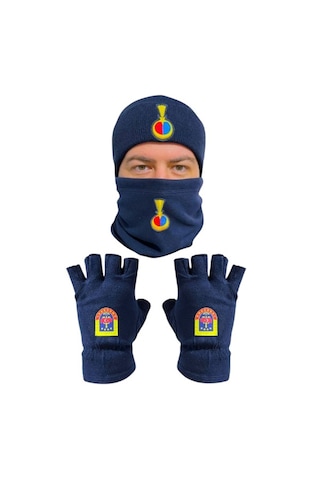 Jandarma Asayiş Lacivert Yün Bere Polar Boyunluk Kesik Eldivenset Lacivert
