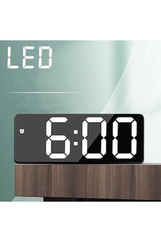 Triline Aynalı Led Dijital Masa Saati Termometre Alarm Takvimli/adpt Siyah