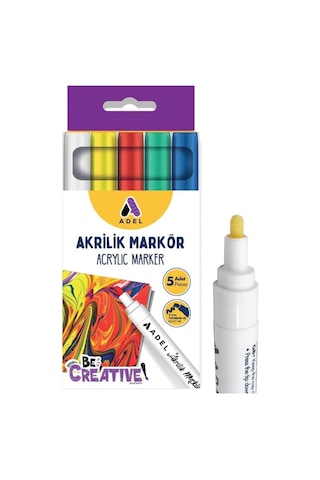 Akrilik Markör Seti 5 Renk 1 Paket 2 Mm Yuvarlak Uçlu Akrilik Marker Keçe Uçlu Seramik Ahşap Kumaş Tuval Taş Her Yüzeye