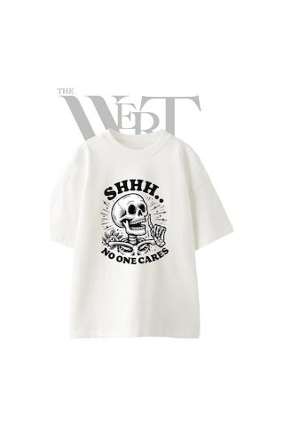Thewert Suskun Iskelet Tasarım Baskılı Ünisex Beyaz Oversize T-shirt