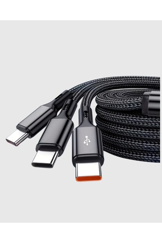 3 Başlıklı Hızlı Şarj Kablosu Metal Alaşımlı Dayanıklı Ve Akıllı Çipli
