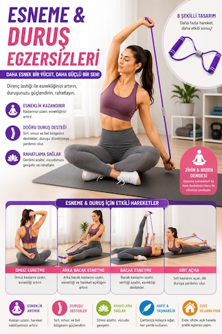 Pilates Direnç Lastiği 8 Şekilli Egzersiz Bandı Evde Spor Fitness Esneme Ve Duruş Destekli Diğer