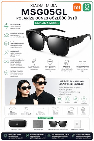 Mijia Numaralı Gözlük Üzerine Takılabilen Polarize Güneş Gözlüğü Uv400 Tac Lens Hafif 23gr Tr90 Çerçeve Msg05gl Siyah