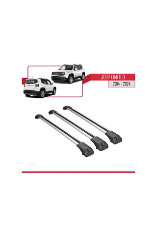Jeep Limited 2014 Ve Sonrası İle Uyumlu Ace-1 Ara Atkı Tavan Barı Gri 3 Adet Bar