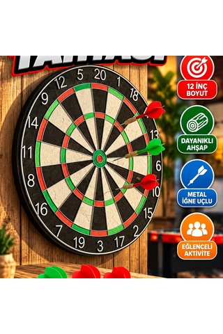 12 İnç Ahşap Dart Tahtası 4 Adet Metal İğne Uçlu Dart Oku