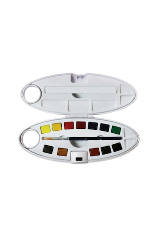 Pebeo Aquarelle Fine Yarım Tablet Suluboya Seti 12li Plastik Oval Kutu 300101 Standart