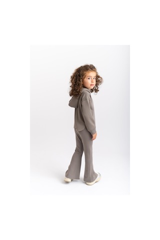 Oliventhekid İspanyol Paça Kapüşonlu Modal Kız Çocuk Takım Gri Gri