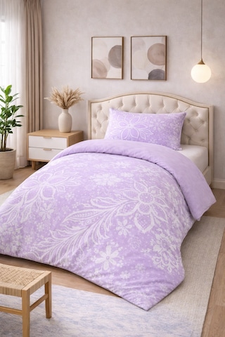 Soft Dream Desenli Pamuklu Tek Kişilik Nevresim Takımı Mor