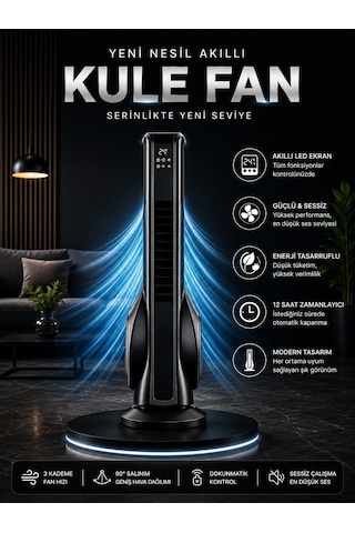 Turbo Kule Tipi Fan 33 İnç 70w Uzaktan Kumandalı Sessiz Dokunmatik Vantilatör Aromaterapi
