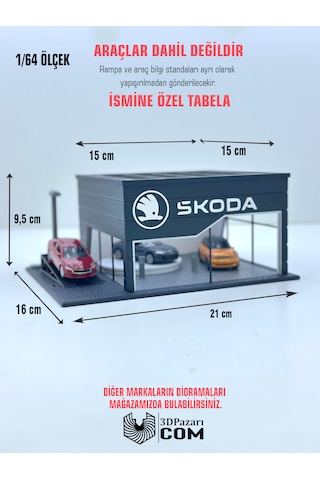 1/64 Ölçekli Skoda Diorama Tasarımlı Araç Sergileme Garajı 3d Baskı