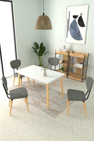 Vilinze Deniz Sandalye Avanos Ahşap Mutfak Masası Takımı - 70x120 Cm Gri