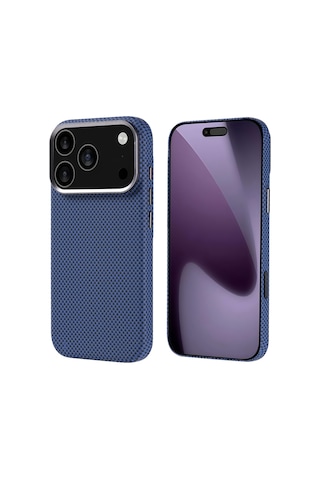 Zore Apple iPhone Uyumlu 17 Pro Kılıf M-safe Şarj Özellikli Karbon Fiber Görünümlü Omsy Nekst Kapak - Lacivert