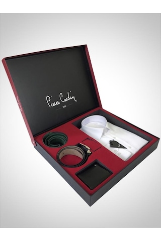 Pierre Cardin 4'lü Set Gömlek,kemer,cüzdan Ve Kravat Damat Bohcası Beyaz
