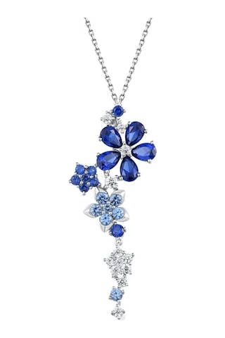 Brezza Lusso Jewelry Safir Taşlı Pırlanta Model Çiçek Demeti Kadın Gümüş Kolye 45 CM 45 CM