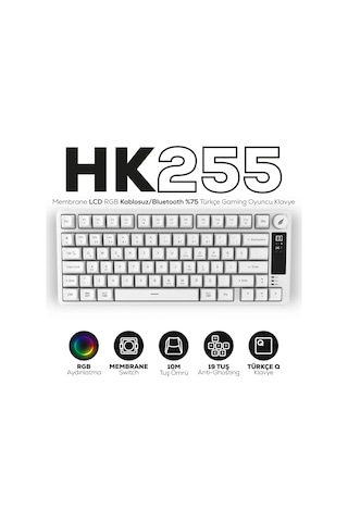 Hk255 Membrane Lcd Rgb Kablosuz/bluetooth Beyaz %75 Türkçe Gaming Oyuncu Klavye
