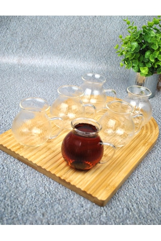 6'lı Keyfi Ala Çay Bardağı Kulplu Çay Takımı Tombul Bardak